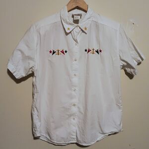 Vtg Kathie Lee Button Front Shirt-Size 16-Nautical-Embroidered-Shoulder Pads
